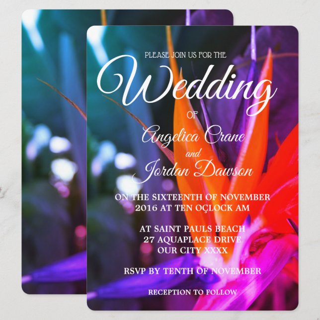 Tarjetas de Invitación de Boda Fabulosas Ave del P (Anverso / Reverso)