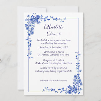 Tarjetas de Invitación de Boda Floral Acuarela Azu