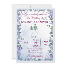 Tarjetas de Invitación de Boda Floral Lavanda Eleg