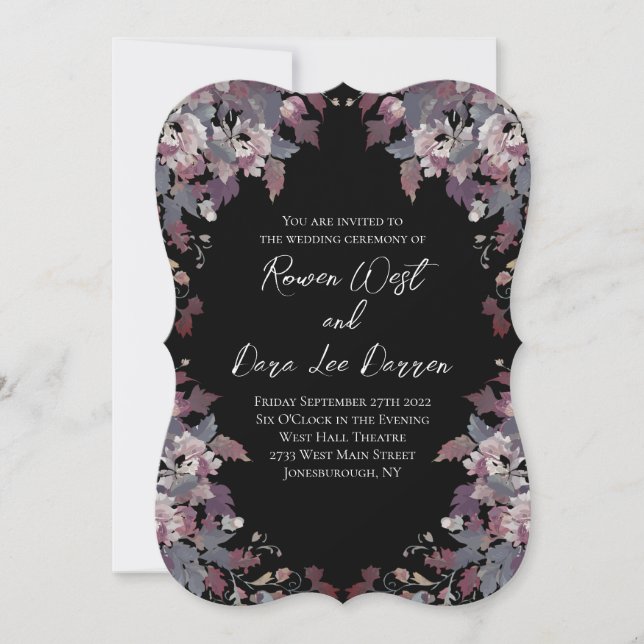 Tarjetas de Invitación de Boda Floral Oscura y Ele (Anverso)
