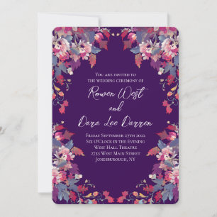 Tarjetas de Invitación de Boda Floral Púrpura Auda