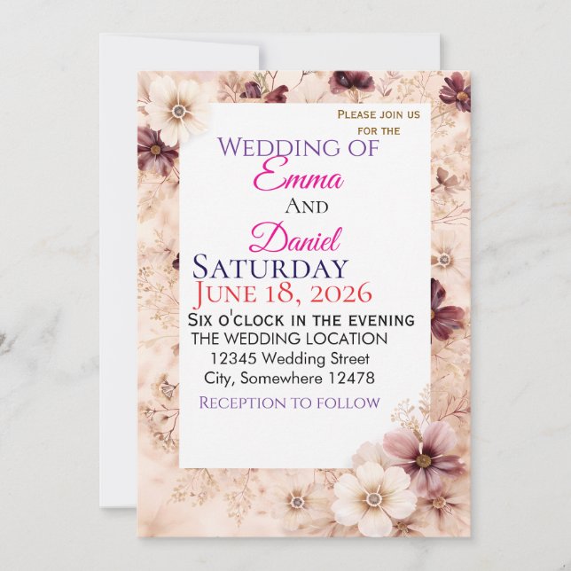 "Tarjetas de Invitación de Boda Florales - CustoIn (Anverso)