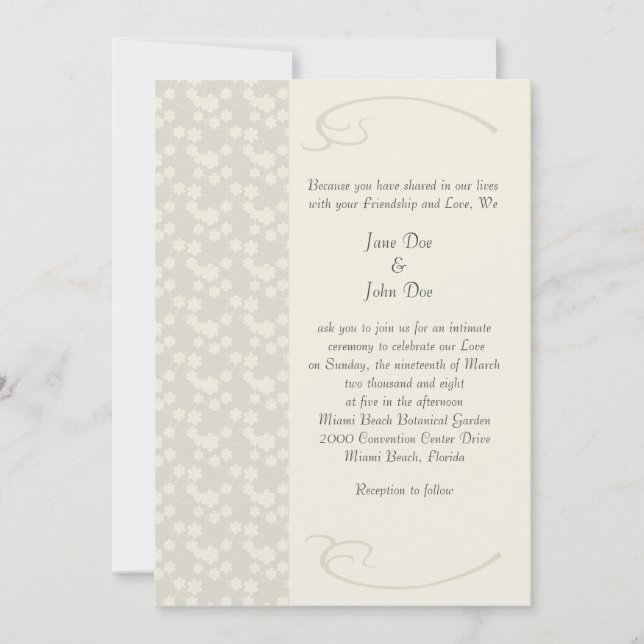 Tarjetas de Invitación de Boda Florales de Crema D (Anverso)