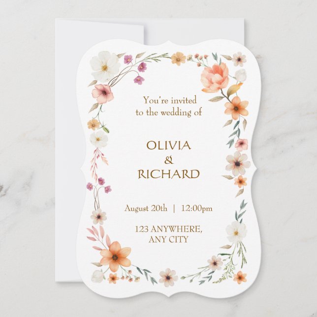 Tarjetas de invitación de boda florales elegantes  (Anverso)