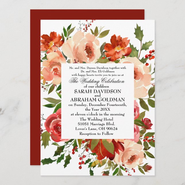 Tarjetas de Invitación de Boda Florales Elegantes  (Anverso / Reverso)