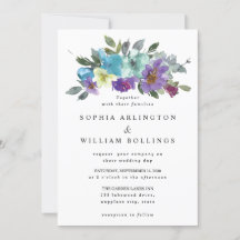 Tarjetas de Invitación de Boda Florales Moradas y 
