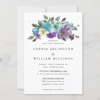 Tarjetas de Invitación de Boda Florales Moradas y 