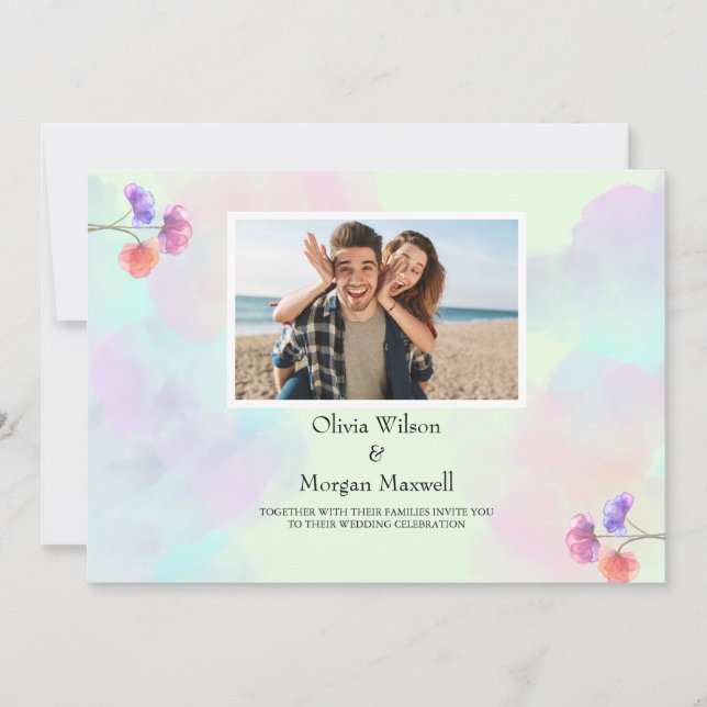 Tarjetas de Invitación de Boda Frescas Rosa y Azul (Anverso)