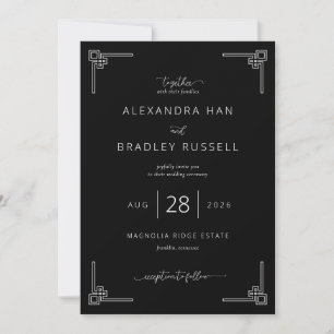 Tarjetas de Invitación de Boda Geométricas Negras 