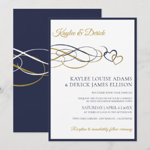 Tarjetas de Invitación de Boda Hearts   Azul Marin