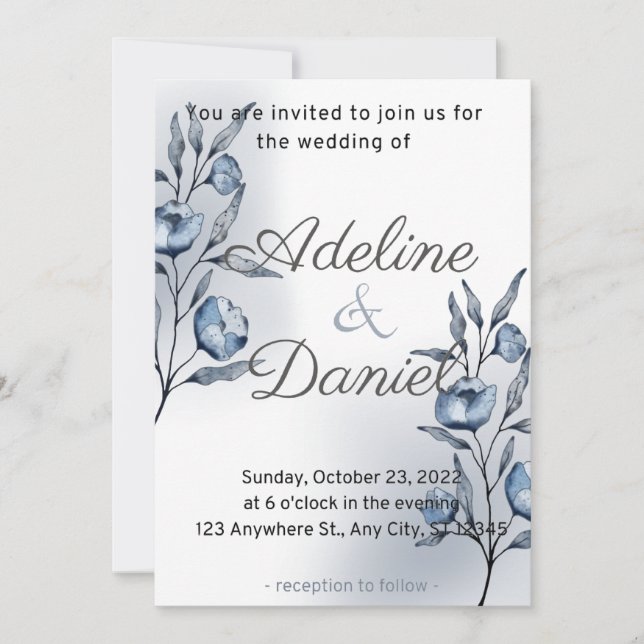 Tarjetas de Invitación de Boda Indigo Romance (Anverso)