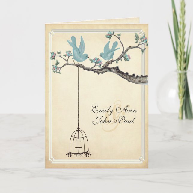 Tarjetas de Invitación de Boda Jaula de Pájaros Pá (Anverso)