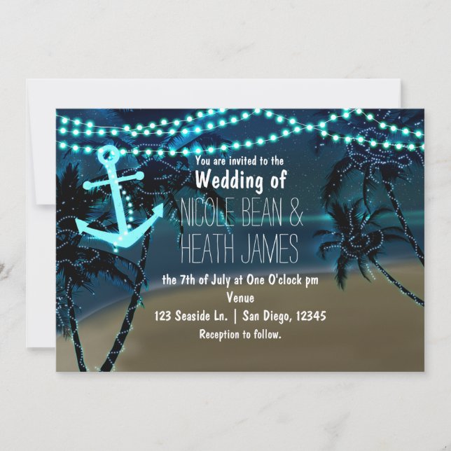 Tarjetas de Invitación de Boda Luces de Ancla y Pa (Anverso)