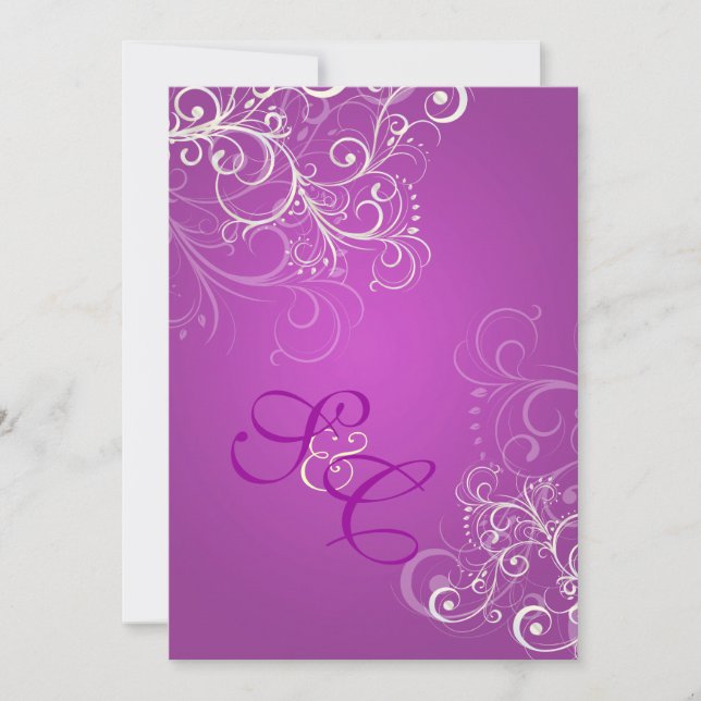 Tarjetas de Invitación de Boda Magenta + remolinos (Anverso)
