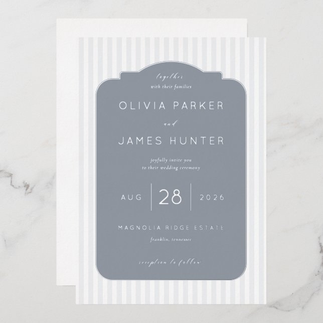 Tarjetas de Invitación de Boda Minimalista Gris El (Anverso/Reverso)