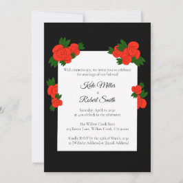 Tarjetas de Invitación de Boda Negras y Rosas con 