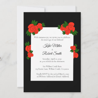 Tarjetas de Invitación de Boda Negras y Rosas con 