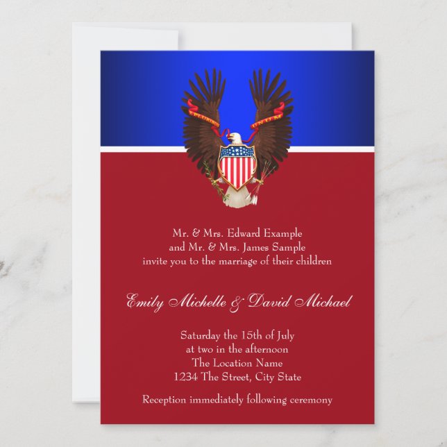 Tarjetas de Invitación de Boda Patrióticas Rojas,  (Anverso)