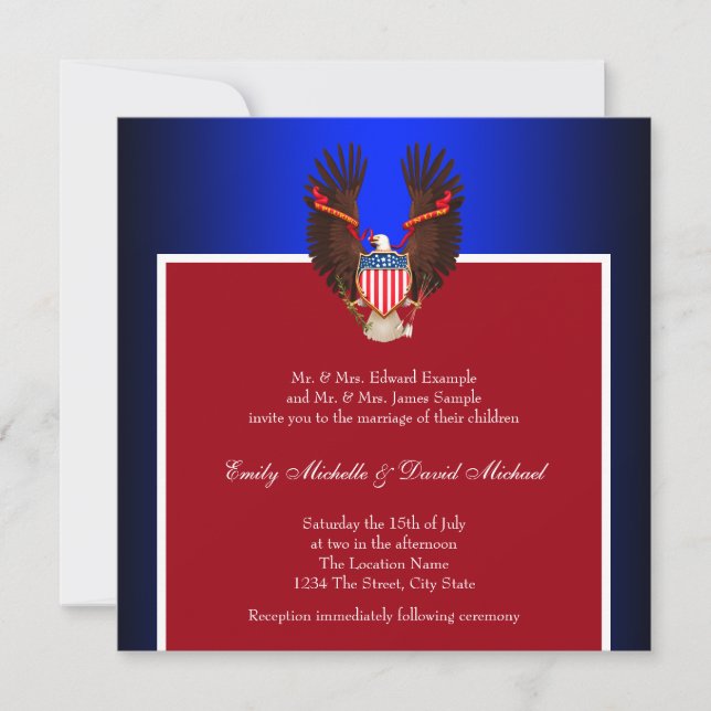Tarjetas de Invitación de Boda Patrióticas Rojas,  (Anverso)