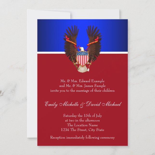 Tarjetas de Invitación de Boda Patrióticas Rojas,  (Anverso)