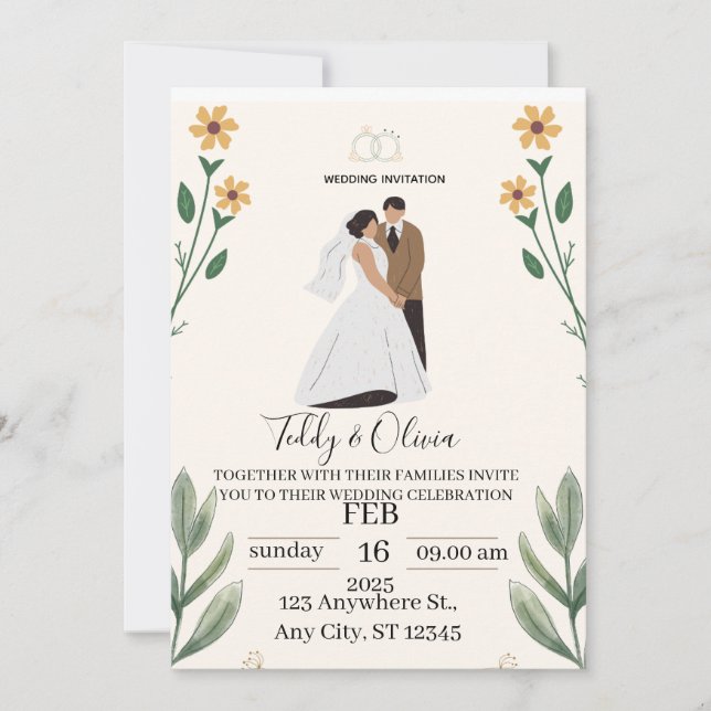 Tarjetas de Invitación de Boda Personalizadas y El (Anverso)
