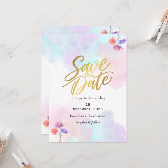 Tarjetas de Invitación de Boda Rosadas y Azules Ca (Anverso/Reverso In Situ)