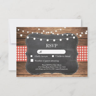 Tarjetas de Invitación de Boda RSVP Rojo Cuadro de