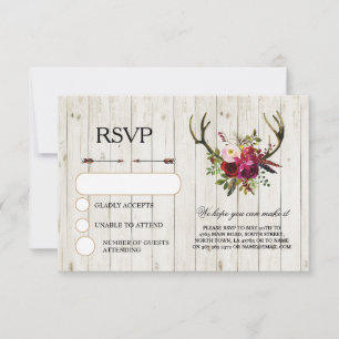 Tarjetas de Invitación de Boda Rústica con Astas d