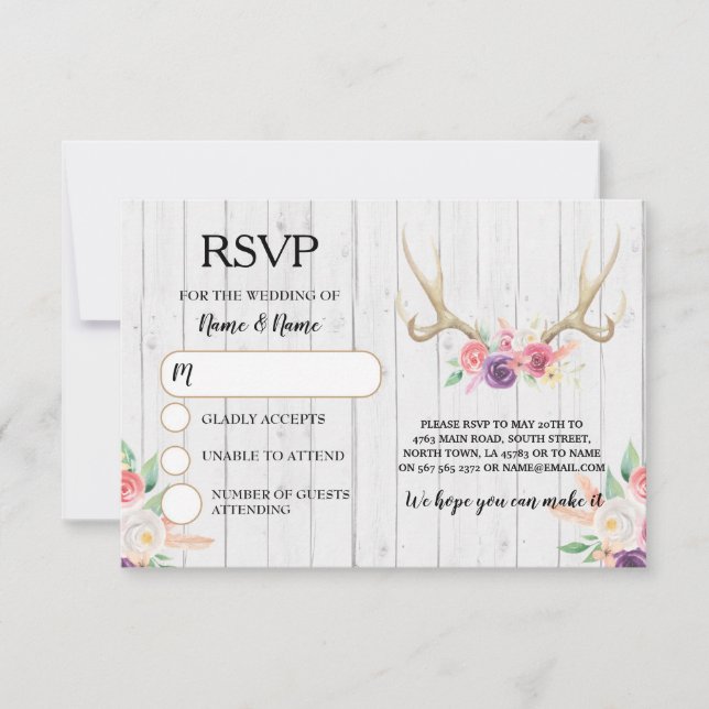 Tarjetas de Invitación de Boda Rústica con Cuerno  (Anverso)