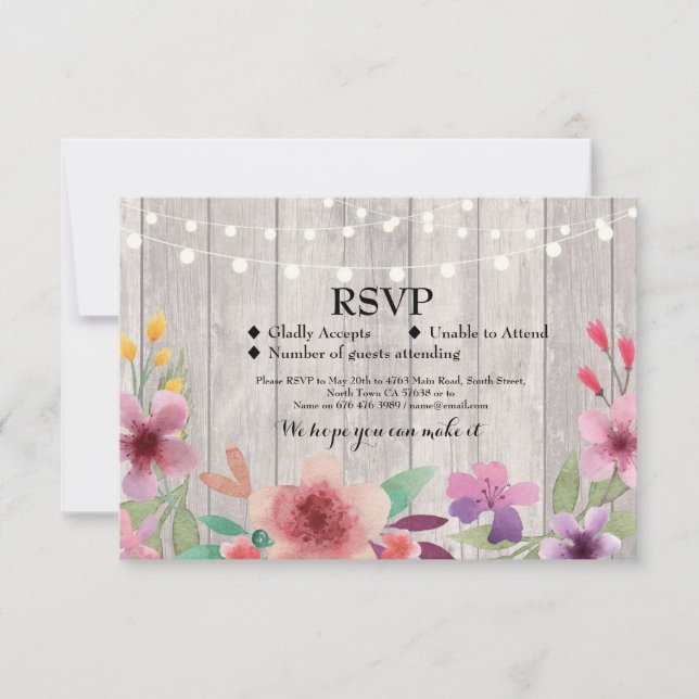 Tarjetas de invitación de boda rústica de madera c (Anverso)