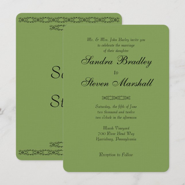 Tarjetas de Invitación de Boda Simples de Espárrag (Anverso / Reverso)