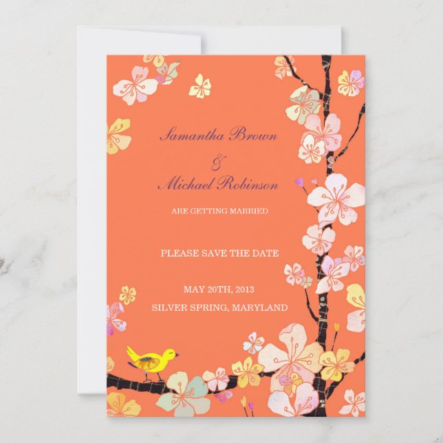 Tarjetas de Invitación de Boda Sweet Sakura Save t (Anverso)