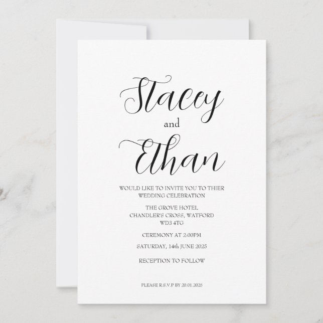 Tarjetas de Invitación de Boda Tipográficas Tan Si (Anverso)