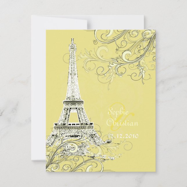 Tarjetas de invitación de boda Torre Eiffel + remo (Anverso)