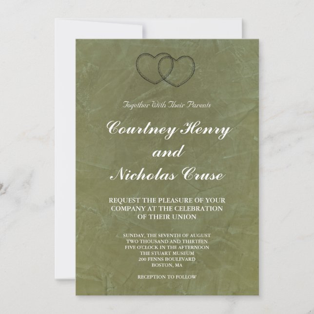 Tarjetas de Invitación de Boda Tuscan Green Hearts (Anverso)