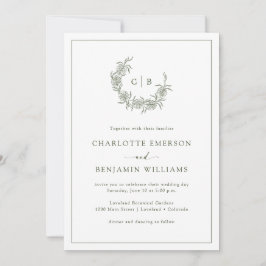Tarjetas de Invitación de Boda Verdes con Monogram