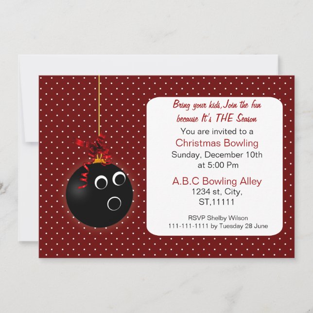 Tarjetas de Invitación de Bolos Navideñas Rojas co (Anverso)