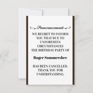 Tarjetas de Invitación de cancelación de fiesta de