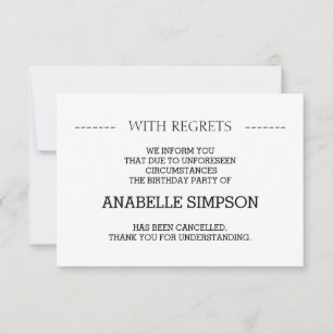 Tarjetas de Invitación de cancelación de fiesta de