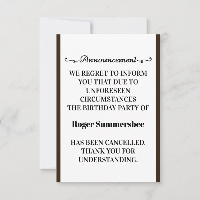 Tarjetas de Invitación de cancelación de la fiesta (Anverso)