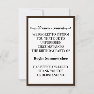 Tarjetas de Invitación de cancelación de la fiesta