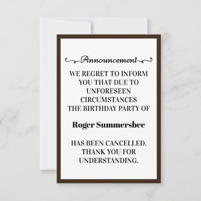 Tarjetas de Invitación de cancelación de la fiesta (Anverso)