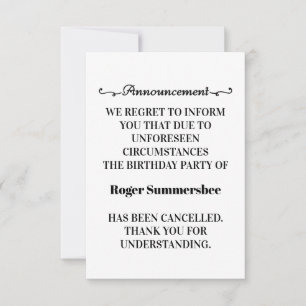 Tarjetas de Invitación de cancelación de la fiesta