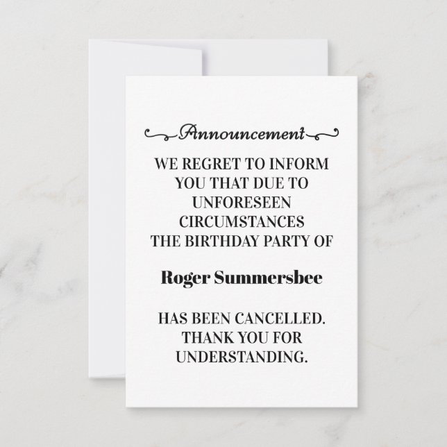 Tarjetas de Invitación de cancelación de la fiesta (Anverso)