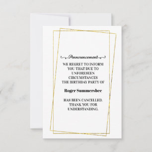Tarjetas de Invitación de cancelación de la fiesta