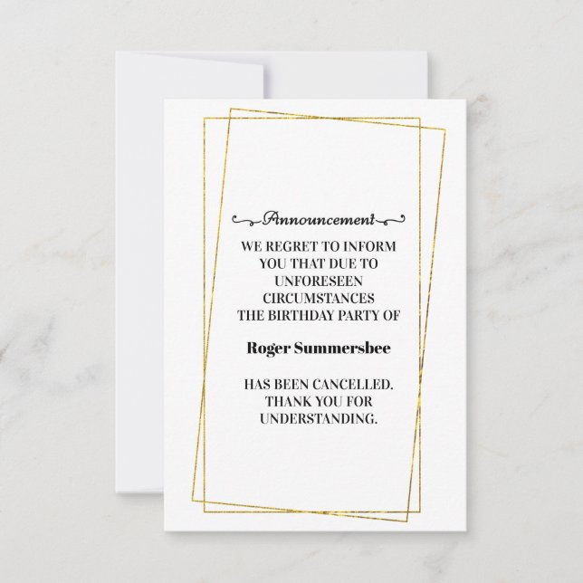 Tarjetas de Invitación de cancelación de la fiesta (Anverso)