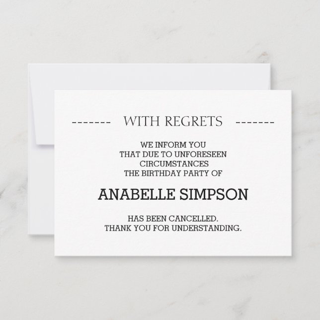 Tarjetas de Invitación de cancelación de la fiesta (Anverso)