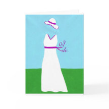 Tarjetas de invitación de cinta morada con vestido