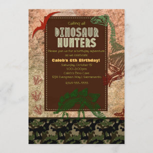 Tarjetas de invitación de cumpleaños con fósiles d