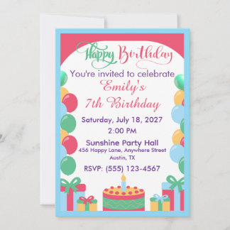 Tarjetas de Invitación de Cumpleaños con Globos Li